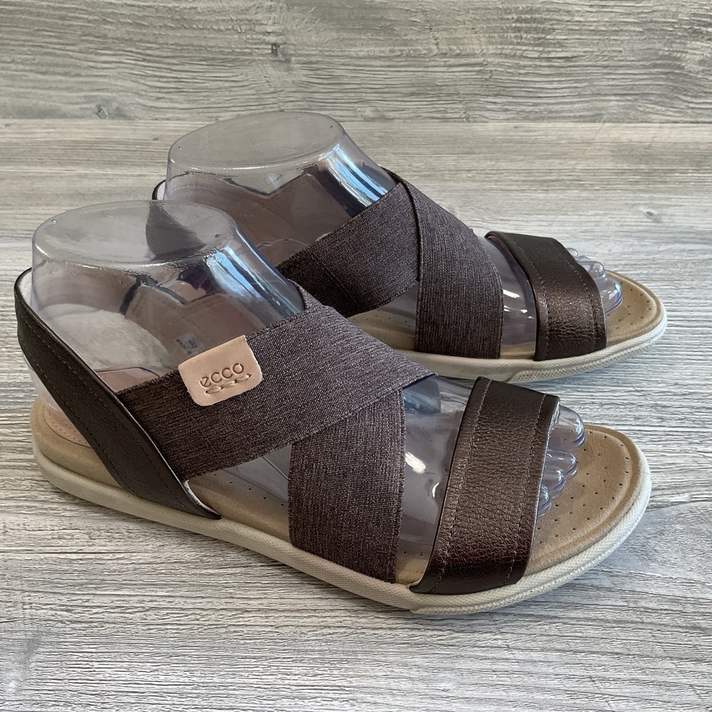 ECCO Womens Size 6.5 EU 37 Damara 2 Strap Criss Cross Sandals Brown Ankle Strap